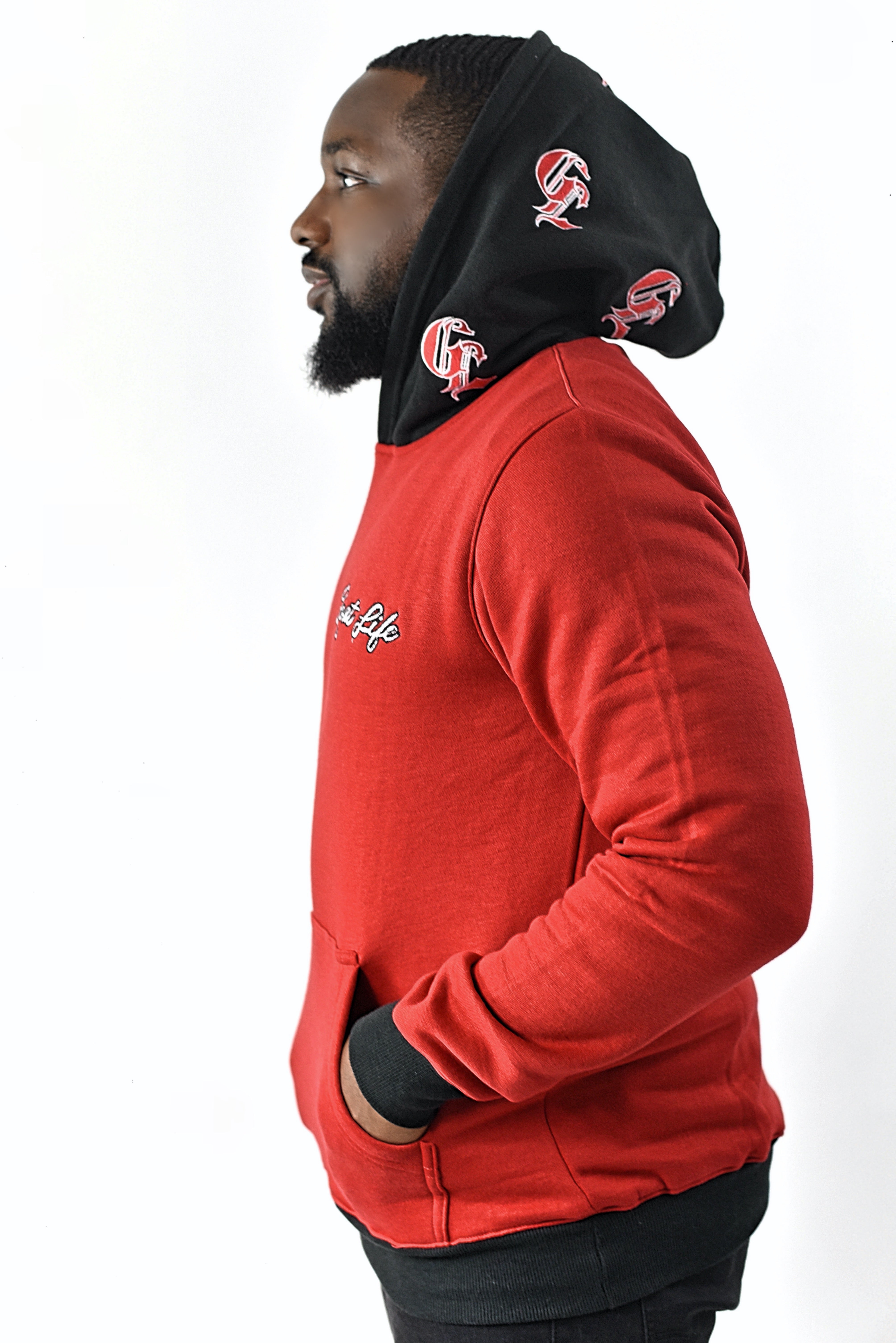 Script Logo Hoodie Red Black Goat Life