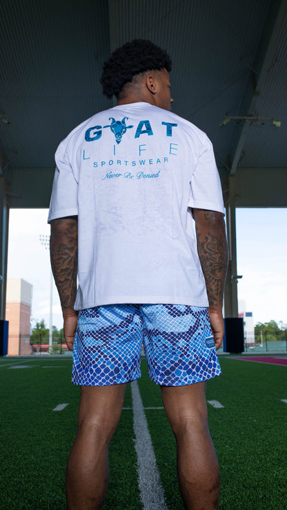 O/S SNAKE PRINT TEE - WHITE/BLUE